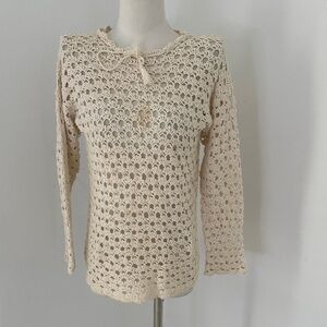 Vintage 30s Cotton Crochet Handmade Long Sleeve Top Blouse